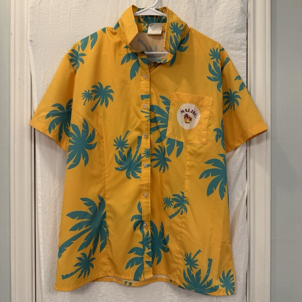 Malibu Rum Tropical Hawaiian Shirt Button‎ Up Women’s Top Coconut Beach Size L